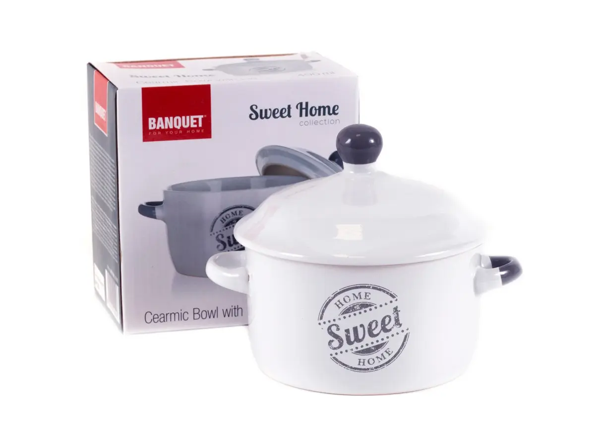 БУЛЬОННИЦА керамическая с крышкой "Sweet home" 490 мл  Banquet 104422
