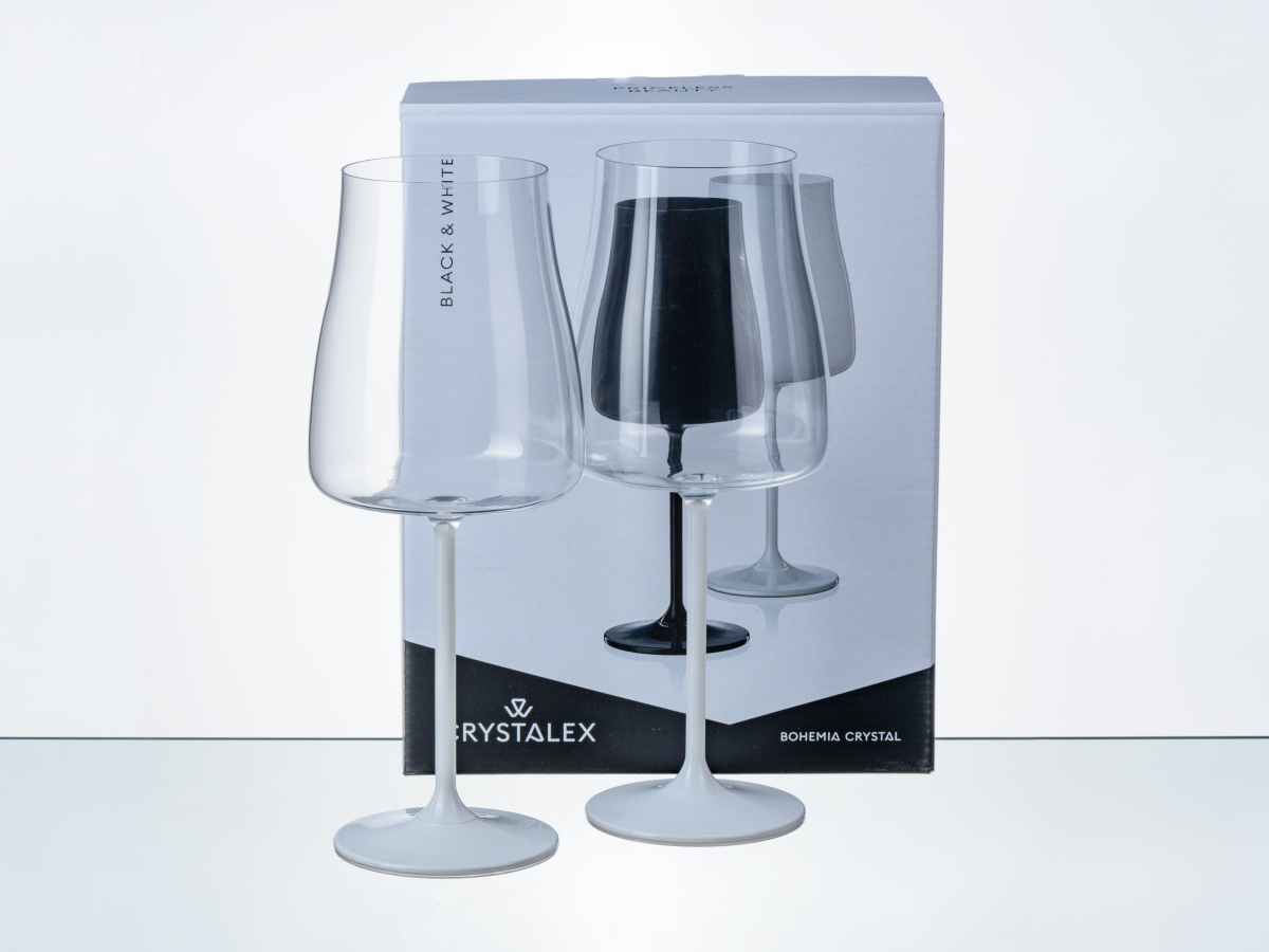 НАБОР БОКАЛОВ ДЛЯ ВИНА стеклянных "Black and White" 2 шт. 400 мл/23 cм  Crystalex 107234