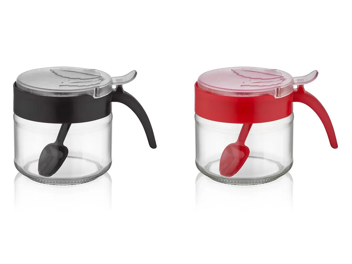 ЕМКОСТЬ ДЛЯ СПЕЦИЙ стеклянная "Myra" 300 мл/8,5 см с пластмассовой крышкой и ложкой  Qluxplastic 105402