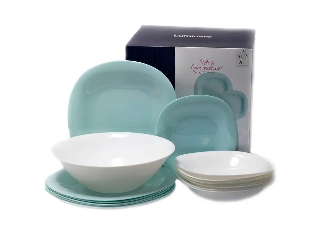 НАБОР ПОСУДЫ стеклокерамический "Carine light turquoise/White" 19 пр.: 18 тарелок, салатник  Luminarc 105827