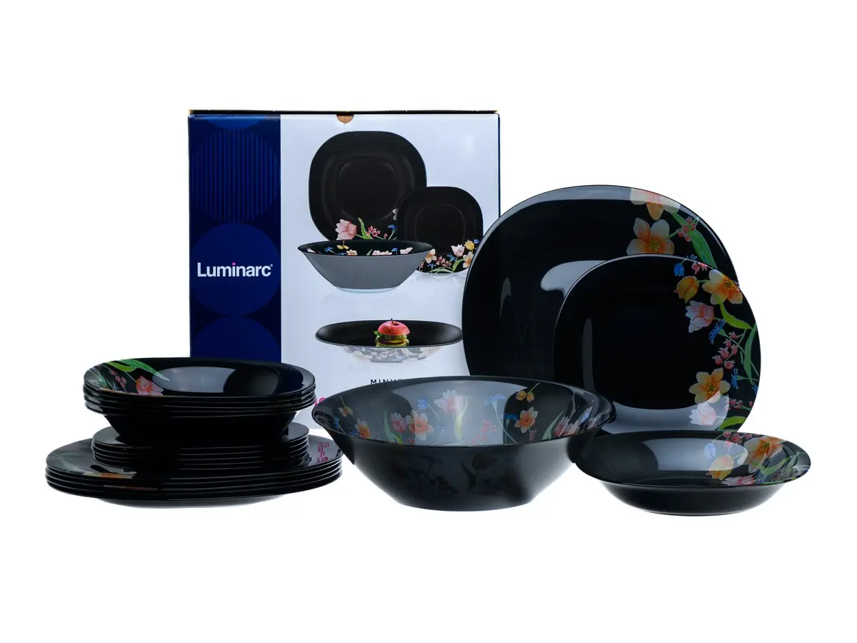 НАБОР ПОСУДЫ стеклянной "Neo Carina Minuet Black" 19 пр.: 18 тарелок, салатник  Luminarc 106955