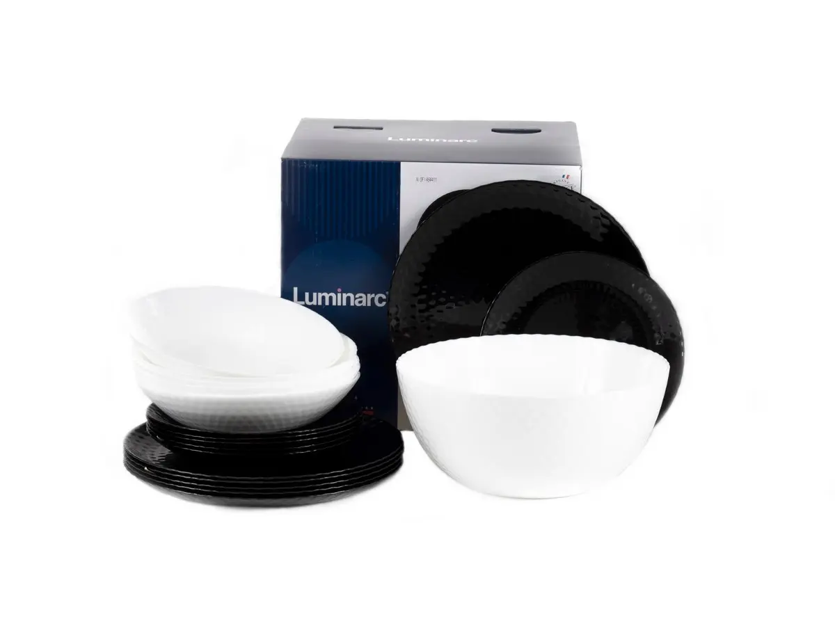 НАБОР ПОСУДЫ стеклокерамический "Pampille Black/White" 19 пр.: 18 тарелок, салатник  Luminarc 102590