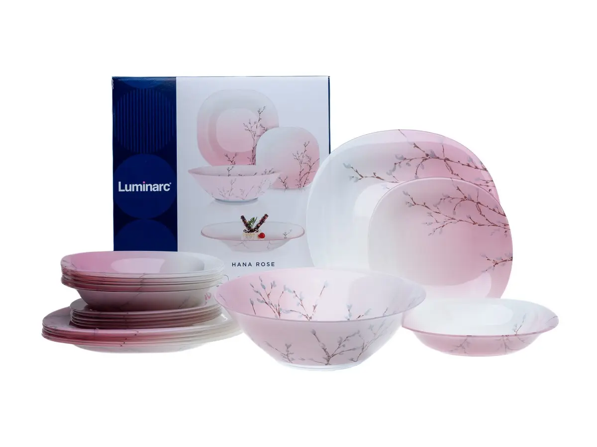 НАБОР ПОСУДЫ стеклянной "Neo Carina Hana Rose" 19 пр.: 18 тарелок, салатник  Luminarc 106954