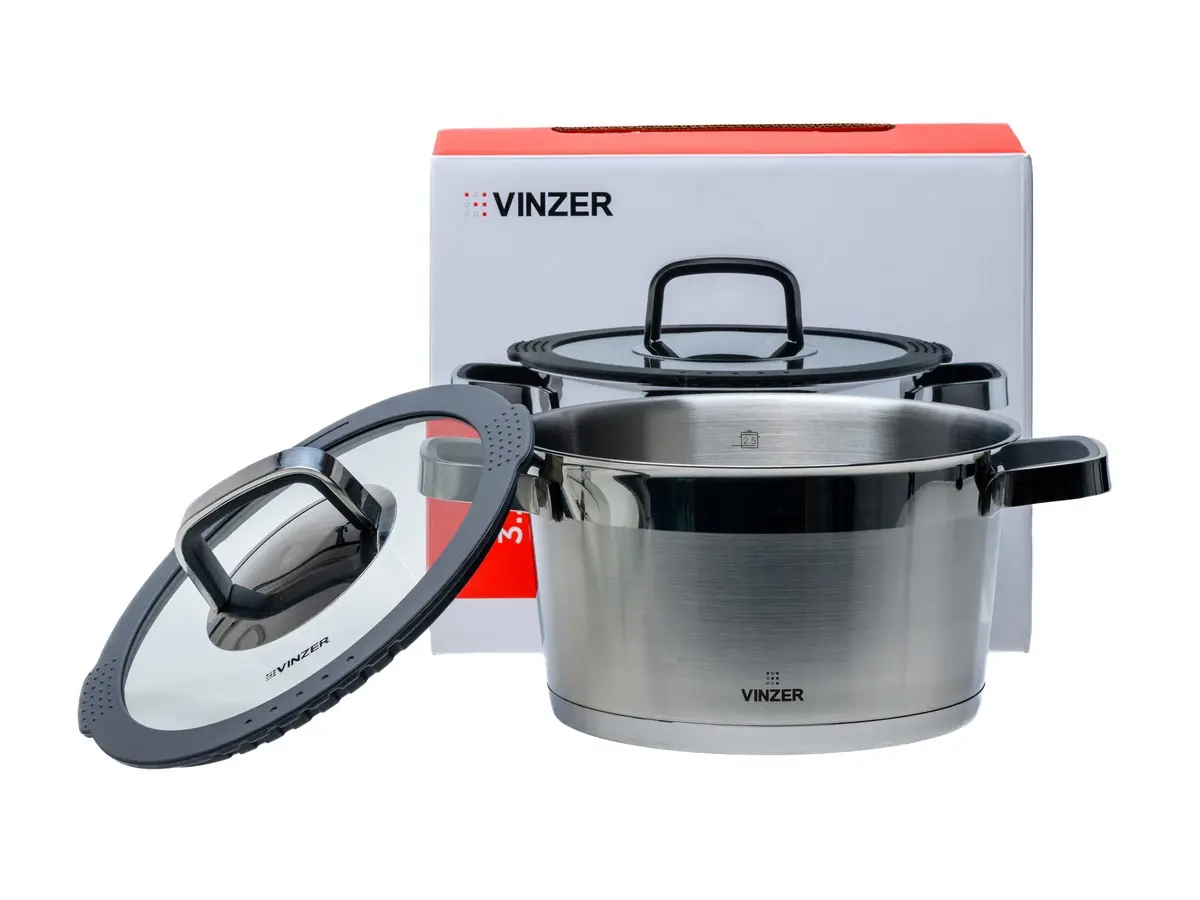 КАСТРЮЛЯ из нержавеющей стали со стеклянной крышкой "Moderno" 20 см/3,2 л  Vinzer 107287