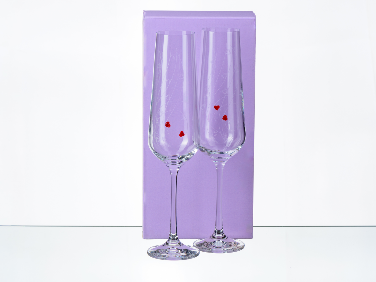 НАБОР БОКАЛОВ ДЛЯ ШАМПАНСКОГО стеклянных "Sparkly Love" 2 шт. 200 мл  Crystalex 103208