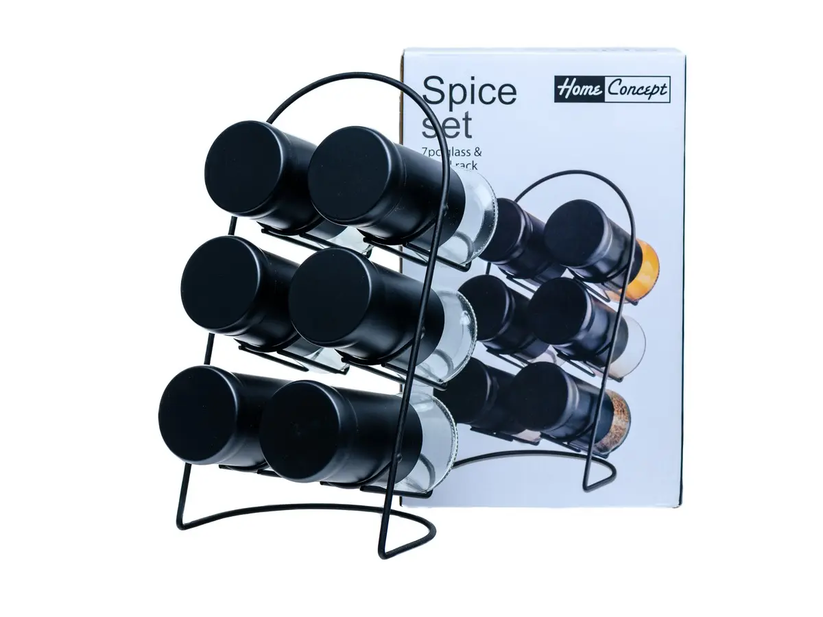 НАБОР БАНОК ДЛЯ СПЕЦИЙ стеклянных 6 шт. 100 мл на металлической подставке   107467