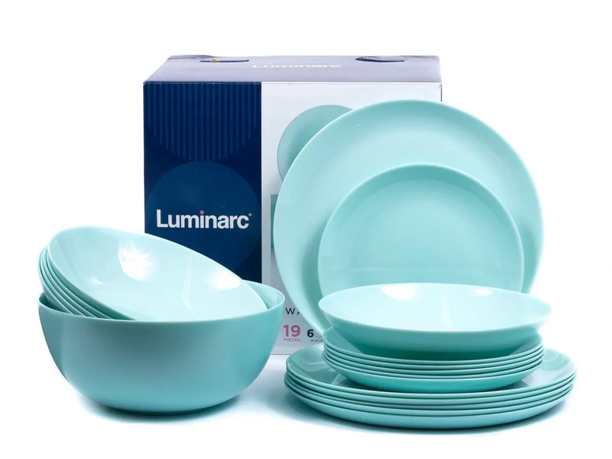 НАБОР ПОСУДЫ стеклокерамический "Diwali light turquoise" 19 пр.: 18 тарелок 19/20/25 см, салатник 21 см  Luminarc 89712