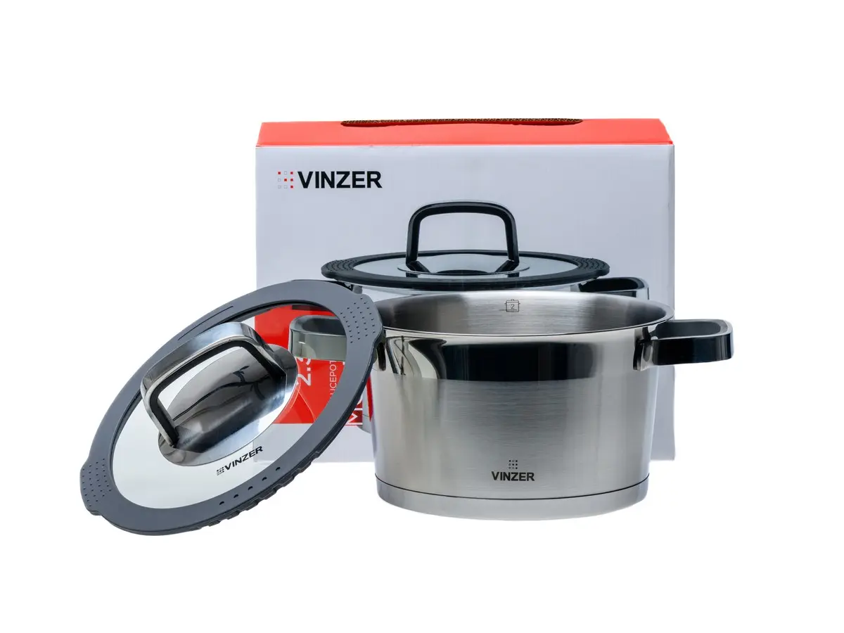 КАСТРЮЛЯ из нержавеющей стали со стеклянной крышкой "Moderno" 18 см/2,3 л  Vinzer 107286