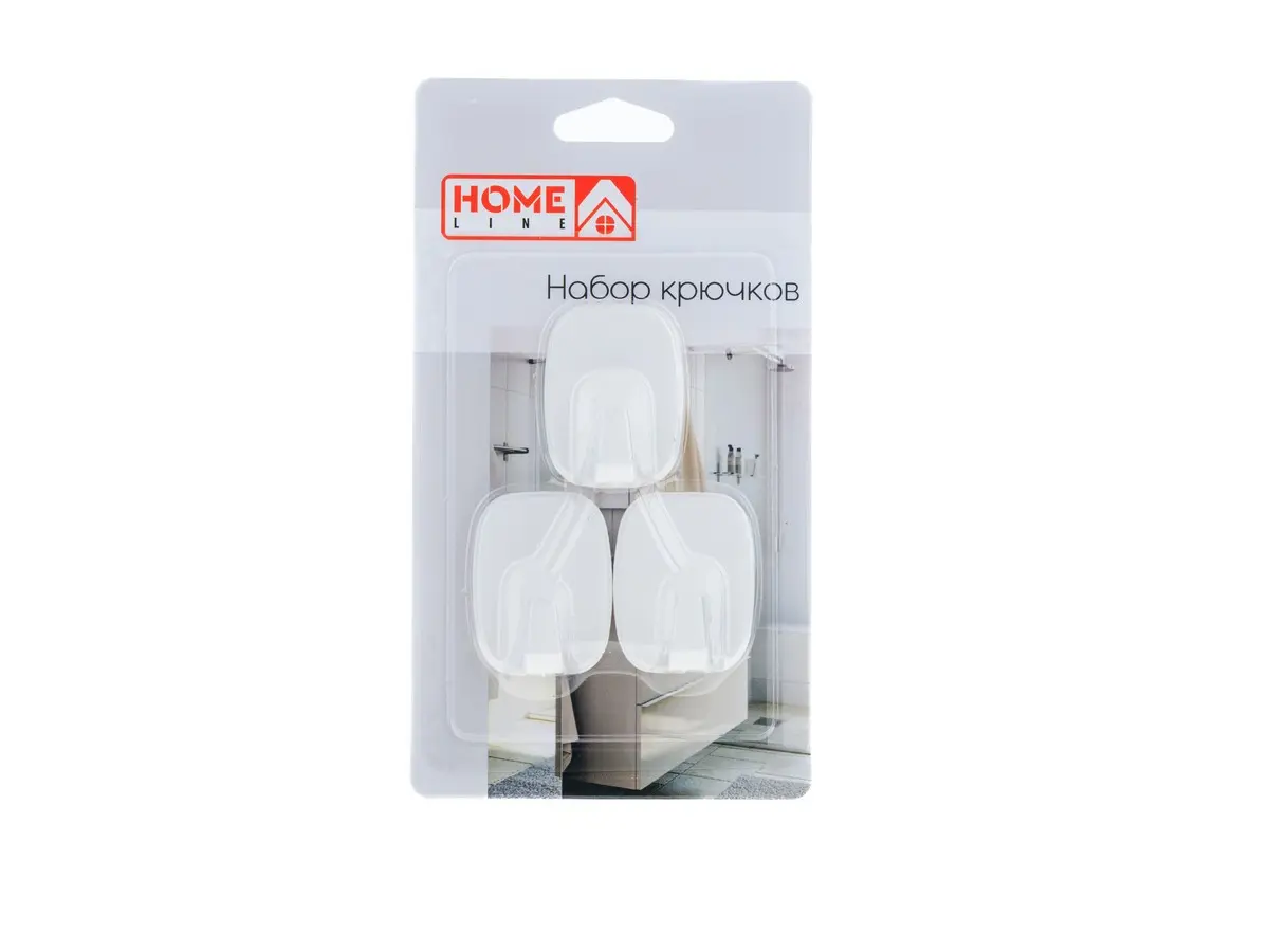 НАБОР КРЮЧКОВ пластмассовых на скотче 3 шт. 3,4*4,4 см  Home Line 104788