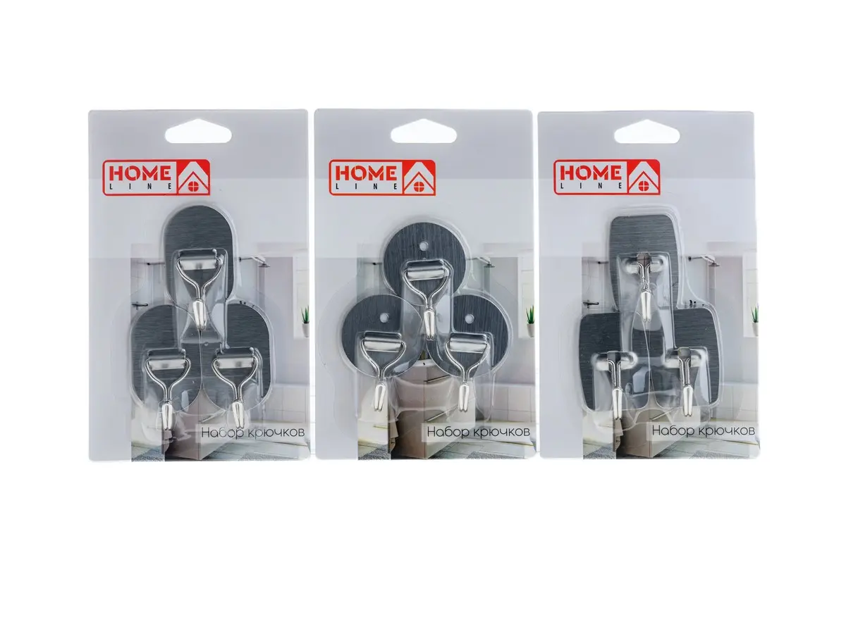 НАБОР КРЮЧКОВ металлических на скотче 3 шт. в ассортименте  Home Line 104797