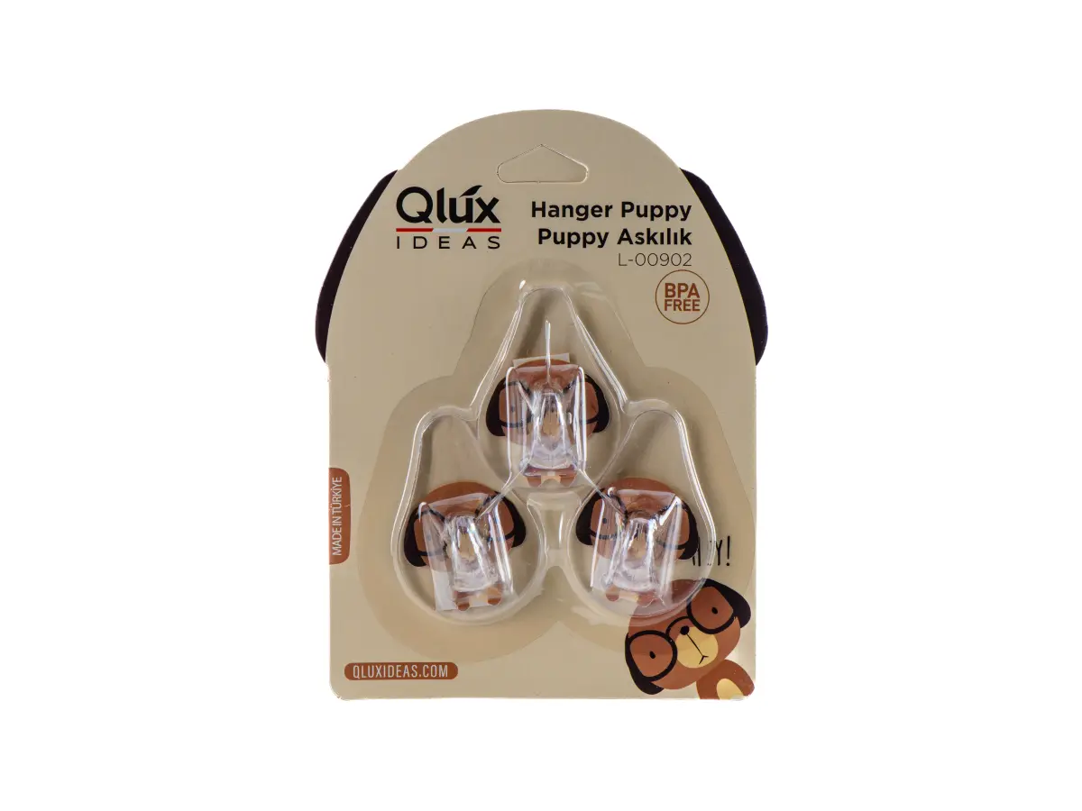 НАБОР КРЮЧКОВ пластмассовых "Puppy" 3 шт. на скотче  Qluxplastic 108286