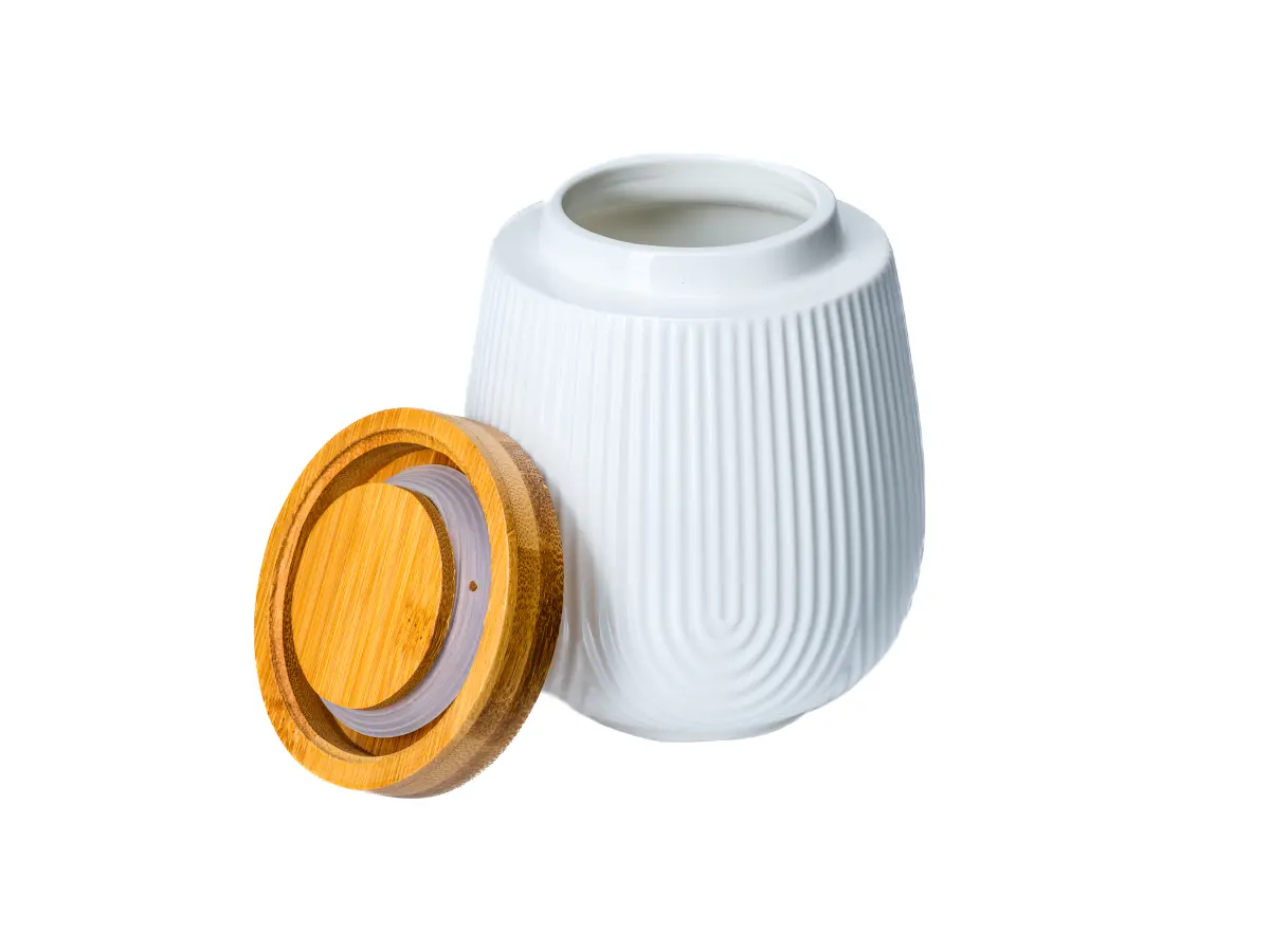 БАНКА ДЛЯ СЫПУЧИХ ПРОДУКТОВ фарфоровая 600 мл/10,5*10,5*12,5 см с бамбуковой крышкой   107979