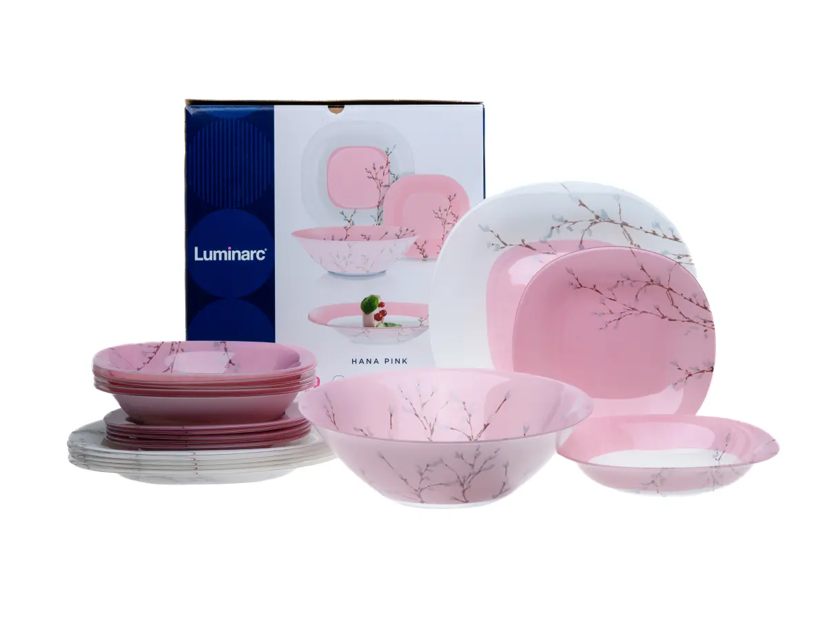НАБОР ПОСУДЫ стеклянной "Neo Carina Hana Pink" 19 пр.: 18 тарелок, салатник  Luminarc 106953
