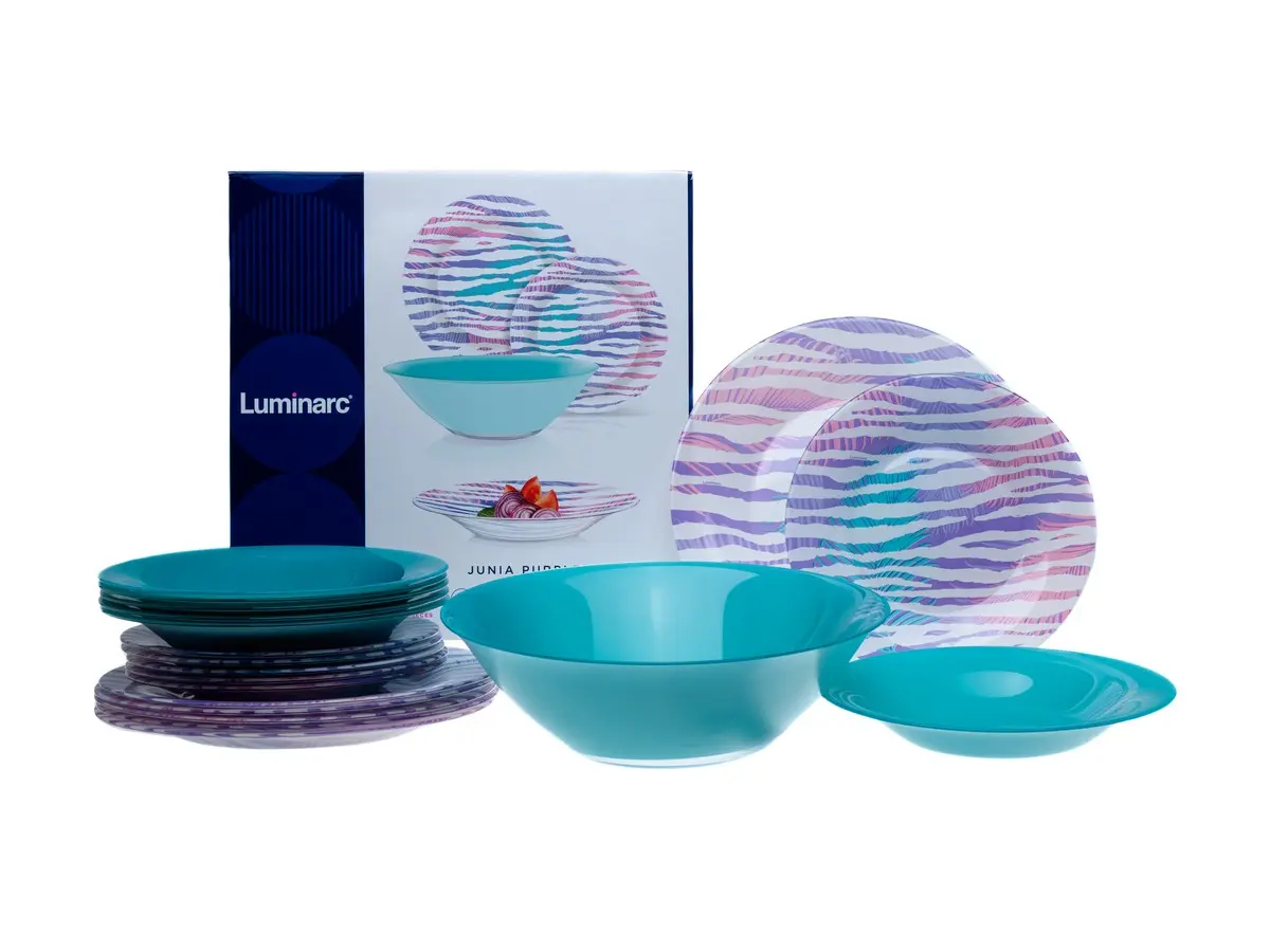 НАБОР ПОСУДЫ стеклянной "Junia Purple" 19 пр.: 18 тарелок, салатник  Luminarc 106948