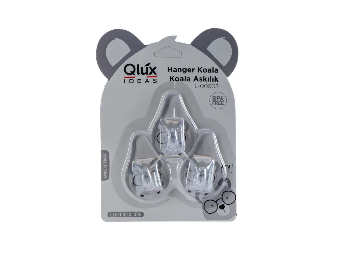НАБОР КРЮЧКОВ пластмассовых "Koala" 3 шт. 5*7 см на скотче  Qluxplastic 108287