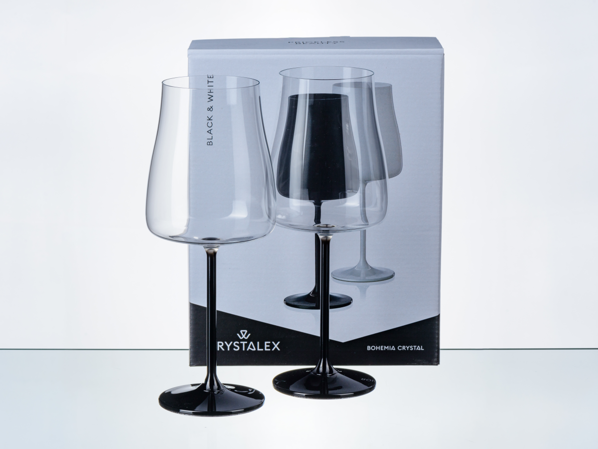 НАБОР БОКАЛОВ ДЛЯ ВИНА стеклянных "Black and White" 2 шт. 400 мл/23 см  Crystalex 107236
