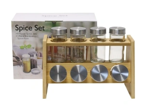 НАБОР БАНОК ДЛЯ СПЕЦИЙ стеклянных 8 шт. 92 мл на деревянной подставке   105036 