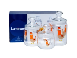 НАБОР БАНОК ДЛЯ СЫПУЧИХ ПРОДУКТОВ стеклянных "Paule" 3 шт. 500/750/1000 мл с крышками  Luminarc 108123 