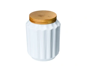 БАНКА ДЛЯ СЫПУЧИХ ПРОДУКТОВ фарфоровая 1л с бамбуковой крышкой   107993 