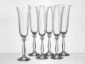 НАБОР БОКАЛОВ ДЛЯ ШАМПАНСКОГО стеклянных граненых "Angela" 6 шт. 190 мл  Crystalex 22914 