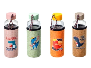 БУТЫЛКА стекло/пластмасса для питья "Дино" в текстильном чехле 400 мл/20 см   108464 