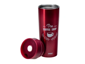 ТЕРМОКРУЖКА металлическая с пластмассовой крышкой "Coffee" бордо 350 мл   108625