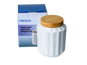 БАНКА ДЛЯ СЫПУЧИХ ПРОДУКТОВ фарфоровая 600 мл с бамбуковой крышкой   107992