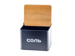 БАНКА ДЛЯ СЫПУЧИХ ПРОДУКТОВ металлическая "Соль" 14*11*11 см с бамбуковой крышкой   108880