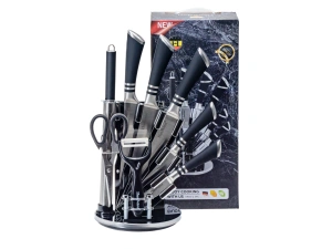 НАБОР НОЖЕЙ металлических 8 пр. в подставке: 5 ножей, ножницы, скребок, точилка   108505