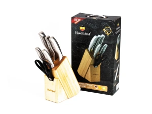 НАБОР НОЖЕЙ металлических 7 пр. в деревянной подставке: 5 ножей, ножницы   106235 