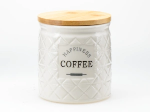 НАБОР БАНОК ДЛЯ СЫПУЧИХ ПРОДУКТОВ керамических "Coffee, Sugar, Tea" 3 шт. 700 мл/11*11*12,3 см на бамбуковой подставке   110150