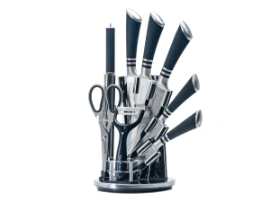 НАБОР НОЖЕЙ металлических 8 пр. в подставке: 5 ножей, ножницы, скребок, точилка   108505 