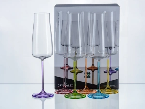 НАБОР БОКАЛОВ ДЛЯ ШАМПАНСКОГО стеклянных  "Rainbow" 6 шт. 210 мл/25 см  Crystalex 108166