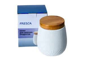 БАНКА ДЛЯ СЫПУЧИХ ПРОДУКТОВ фарфоровая 600 мл/10,5*10,5*12,5 см с бамбуковой крышкой   107979