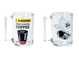 КРУЖКА стеклянная "Фитнес. Coffee warning" 320 мл/11 см   109780 
