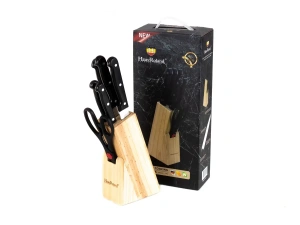 НАБОР НОЖЕЙ металлических 7 пр. в деревянной подставке: 5 ножей, ножницы    106234 