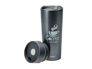 ТЕРМОКРУЖКА металлическая с пластмассовой крышкой "Coffee" серая 350 мл   108626