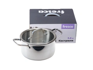 КАСТРЮЛЯ из нержавеющей стали 3,6 л/20 см со стеклянной крышкой   110228