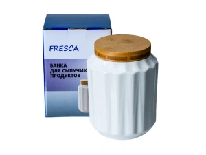 БАНКА ДЛЯ СЫПУЧИХ ПРОДУКТОВ фарфоровая 1л с бамбуковой крышкой   107993