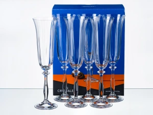 НАБОР БОКАЛОВ ДЛЯ ШАМПАНСКОГО стеклянных граненых "Angela" 6 шт. 190 мл  Crystalex 22914