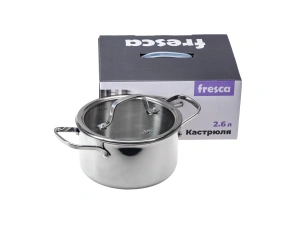КАСТРЮЛЯ из нержавеющей стали 2,6 л/18 см со стеклянной крышкой    110227