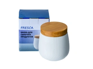 БАНКА ДЛЯ СЫПУЧИХ ПРОДУКТОВ фарфоровая 360 мл с бамбуковой крышкой   107978