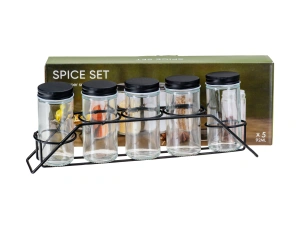 НАБОР БАНОК ДЛЯ СПЕЦИЙ стеклянных 5 шт. 92 мл/4*4*9,4 см на подставке   110647 