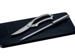 НАБОР НОЖЕЙ металлических 7 пр. в деревянной подставке: 5 ножей, ножницы, точилка   108509