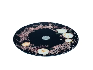 БЛЮДО стеклянное вращающееся "Розы на черном" 32 см   107484 