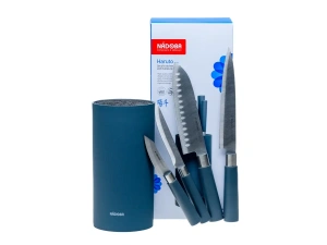 НАБОР НОЖЕЙ КУХОННЫХ из нержавеющей стали "HARUTO" 4 шт. в универсальном блоке: нож для овощей 8 см, нож универсальный 13 см, нож разделочный 19 см, н  105606 