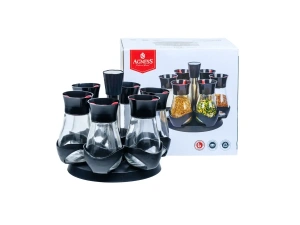 НАБОР БАНОК ДЛЯ СПЕЦИЙ стеклянных 6 шт. 120 мл на металлической подставке   107466 