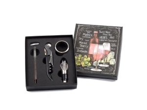 НАБОР ПОДАРОЧНЫЙ металлический "Merlot" 4 пр.: штопор, дозатор, кольцо для бутылки, виномер   96295 