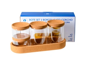 НАБОР БАНОК ДЛЯ СЫПУЧИХ ПРОДУКТОВ стеклянных 4 пр.с пробковыми крышками: 2 шт. 200 мл/8*4,5 см, 2 шт. 450 мл/8*10 см   110438 