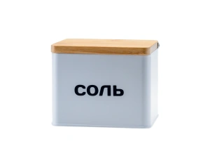 БАНКА ДЛЯ СЫПУЧИХ ПРОДУКТОВ металлическая "Соль" 14*11*11 см с бамбуковой крышкой   108880